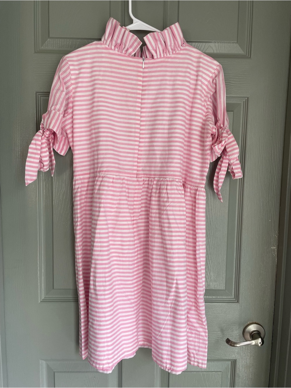 Elizabeth Wilson 100% Cotton Pink Striped Bow-Sleeve Dress - Picture 6 of 9
